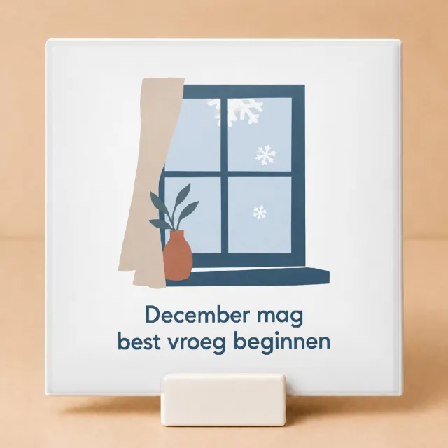Bedruk King Speelse Decembermodus Tegel – Originele Papieren Knipvormen Matisse Stijl voor Winterliefhebbers - 15 x 15 cm met houder Wit