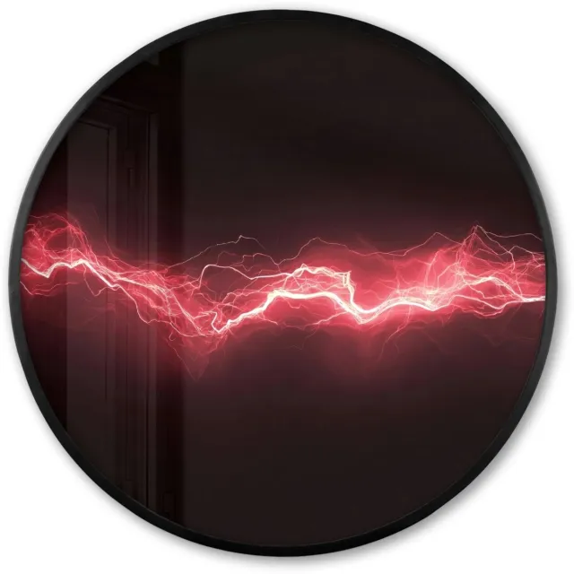 FrameYourWall Poster in lijst Rond - Fotolijst 80x80 cm - Posters - Gaming - Rood - Elektriciteit - Energie - Lijn - Ronde posterlijst zwart - Decoratie - Wanddecoratie woonkamer - Muurdecoratie slaapkamer Vonken