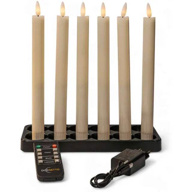 Dorsetto Dinerkaarsen LED wit 250 mm, oplaadbaar, tot 400 uur brandduur, set van 6 Warm wit
