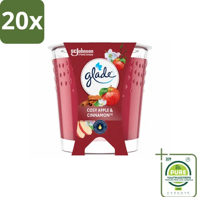 Glade 20 x Glade - Geurkaars Cosy Appel Kaneel - 100% Raapzaadwas & Vegan - 112 g - Grootverpakking - Vaatwasstrips - Geurkaars - Vegan - Warme Geur - Appel - Kaneel rood