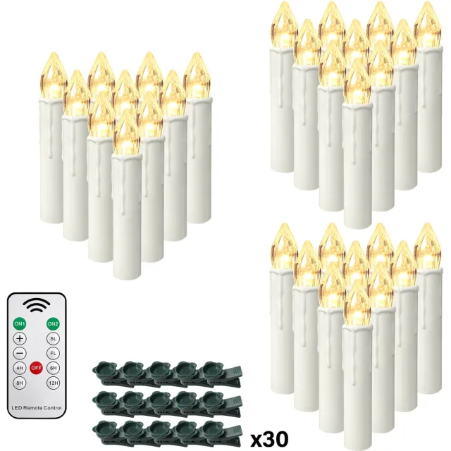 ACXIN LED Kerzen Met Afstandsbediening Warm Wit – Draadloze Kerst Kaarsen Met Clips – Timer – Ø17mm x 10cm – 30 Stuks – Zonder Batterijen