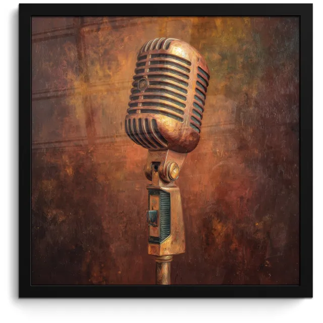 FrameYourWall Poster in lijst - Fotolijst 40x40 cm - Posters - Microfoon - Bruin - Klassiek - Posterlijst zwart - Decoratie - Wanddecoratie woonkamer - Muurdecoratie slaapkamer Microfoon - Klassiek