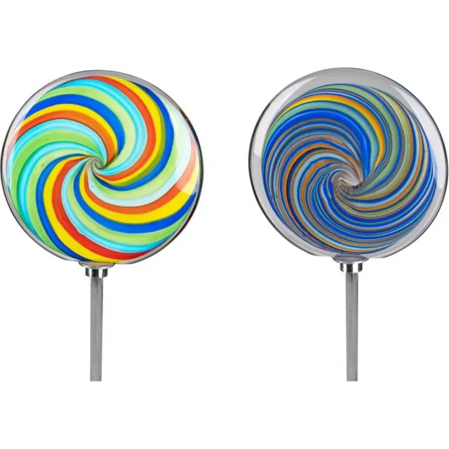 Rawa Geschenken Tuinsteker glas kleurrijke disk lolly - mond geblazen - 130 cm hoog - 1 willekeurige kleur - tuinbeeld multi