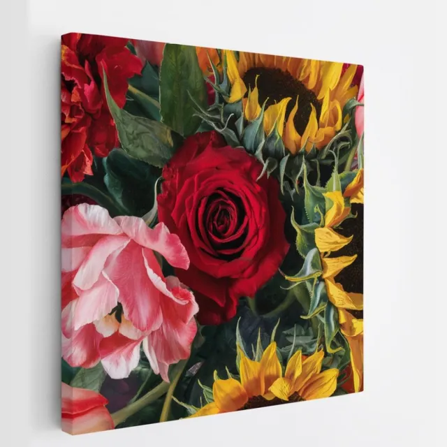 Saammp Canvas Schilderij - Luxe Bloemen - Natuur - Abstract - 100x100 - Foto op canvas - Wanddecoratie - Muurdecoratie Woonkamer - Kantoor Decoratie Multicolor