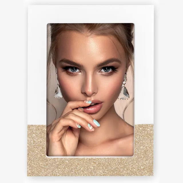 Zep Fotolijst wit met gouden glitters - hout - geschikt voor foto van 13 x 18 cm
