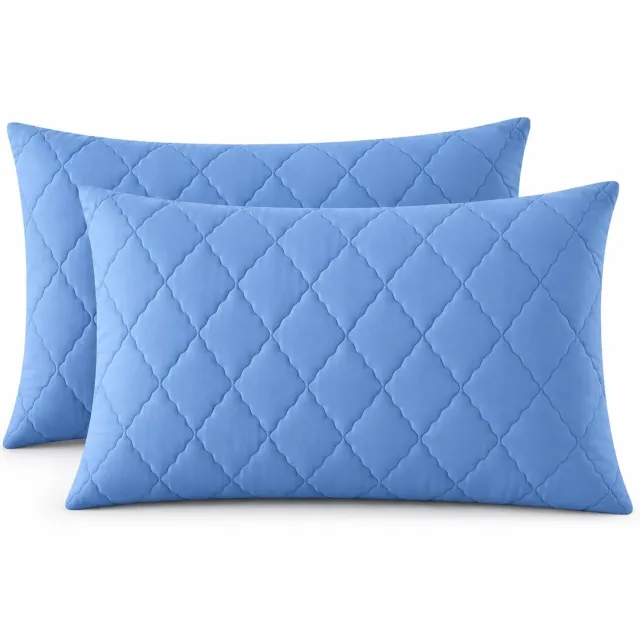 PolkaHome Set van 2 Gewatteerde Kussenslopen met Rits 50 x 75 cm - Lichtblauw Ruitpatroon - 100% Polyester