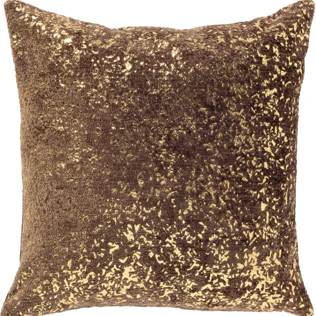 Dutch Decor FLOW - sierkussen 45x45 cm - chenille - metallic - Chocolate Martini - bruin, goud - Inclusief binnenkussen - Luxe kussens voor woonkamer & bank Donkerbruin
