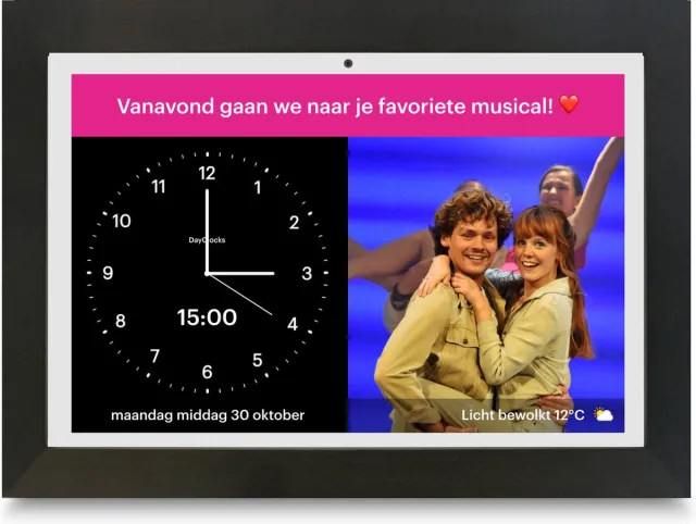 Dayclocks Vanaf 2026 vernieuwd: DayClock Generations10 Wit met Zwarte Lijst; Dementieklok / Seniorenklok met verbeterd en onbeperkt beeldbellen, YouTube-video's, foto's, berichten en meer (met 3 maanden gratis abonnement)
