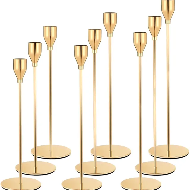 Ibenzoa Klassieke Gouden Kandelaar Set van 9 Stuks voor Elegante Tafeldecoratie en Feestelijke Gelegenheden