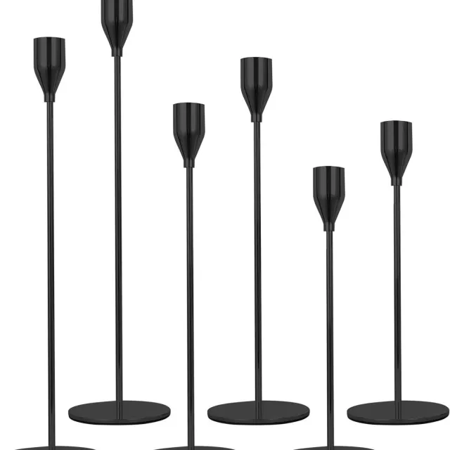 Allecto Plus Set van 6 zwarte metalen kandelaars voor woonkamer decoratie - vintage design - perfect voor dinerfeest bruiloft Any