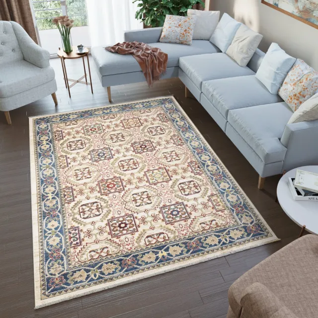 Tapiso Rivoli Vloerkleed Vintage Beige Blauw Oriental Tapijt Maat- 300x400 Beige 3