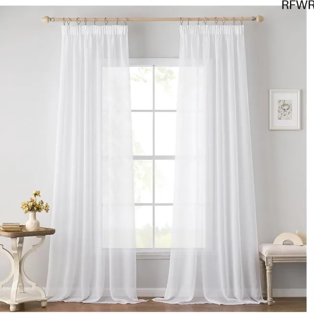 RFWR Transparante Vitrage Gordijnen Set van 2 – Polyester Voilegordijn voor Slaapkamer en Woonkamer, 140 x 175 cm, Wit