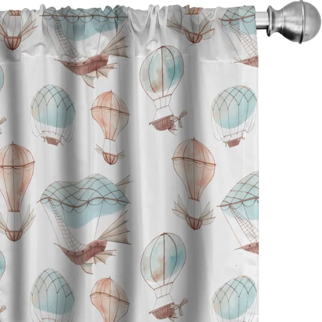 ABAKUHAUS Ballon-gordijnen – 2x75x175 cm – 100% mikrofaser – halfdonker & kleurmix Wit Perzik/Babyblauw