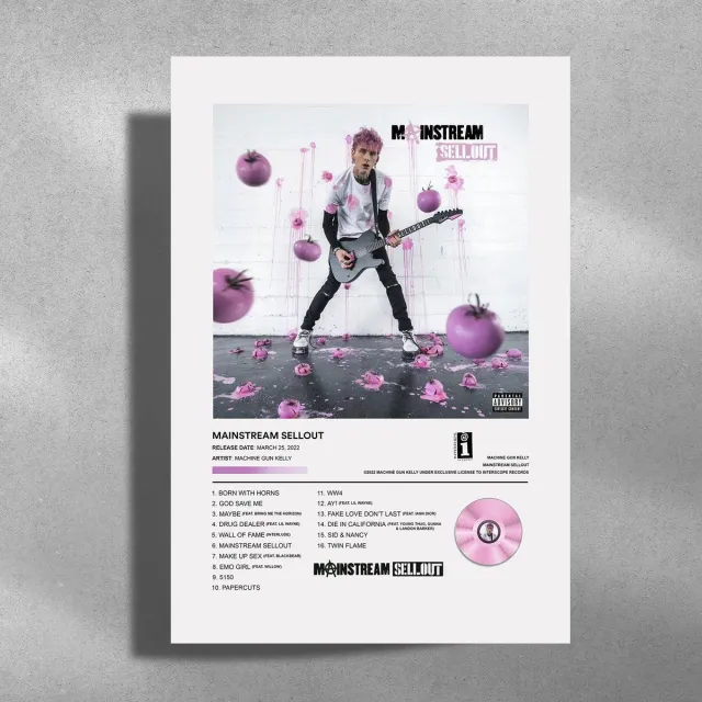 Luxe poster Machine Gun Kelly - Mainstream Sellout - metalen poster 30x40cm - album cover Roze