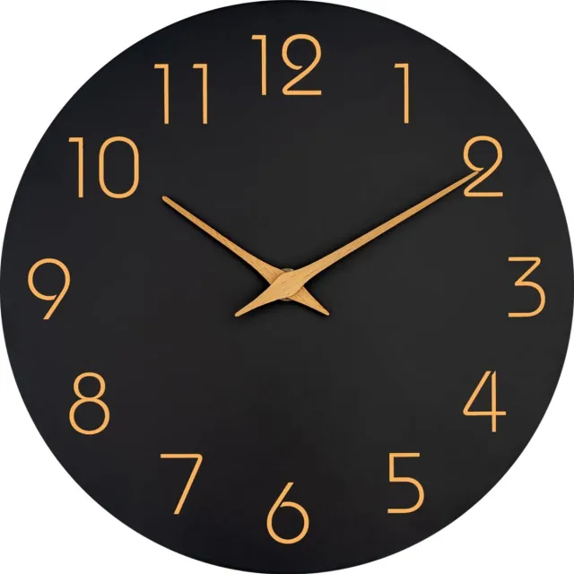 TYME Wandklok Houten wijzers - 20cm Klok modern - Analoog - Stil Uurwerk - Muurklok - Quartz - Zwart Hout