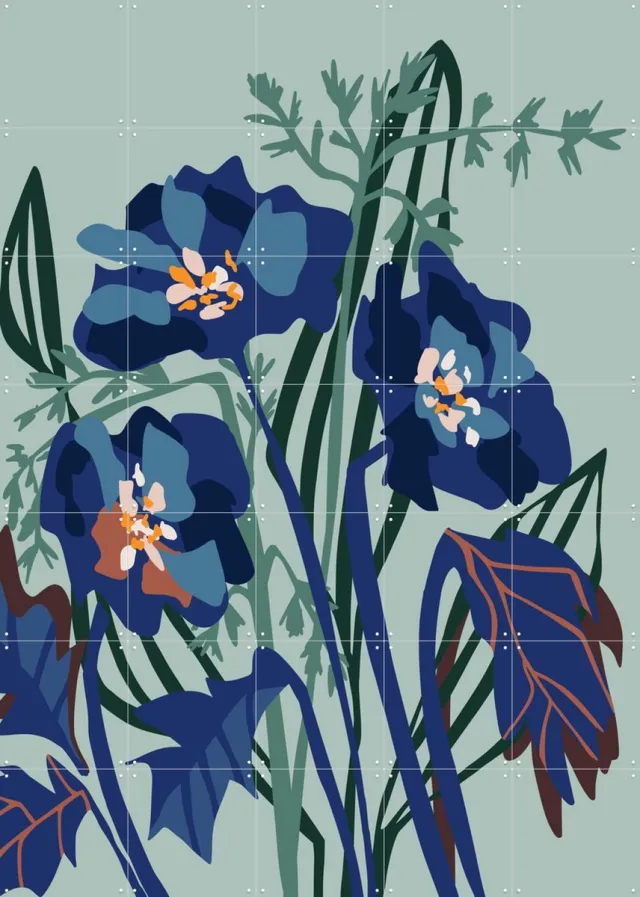IXXI Wild Flowers Light, Annick & Various - 100 x 140 cm - Grote wanddecoratie en posters - Illustraties, Kleurrijk, Abstract, Digitale Kunst, Modern Blauw / Groen