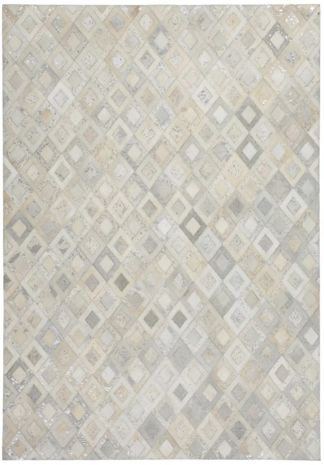 Padiro design laagpolig vloerkleed 80 x 150 cm - lichtbeige - industrieel geometrisch patroon - voor vloerverwarming - van leer en katoen