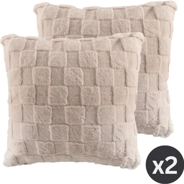 Tiseco Kussen (gevuld) RAVA - super zacht stof - geruit patroon - 45x45 cm, Taupe