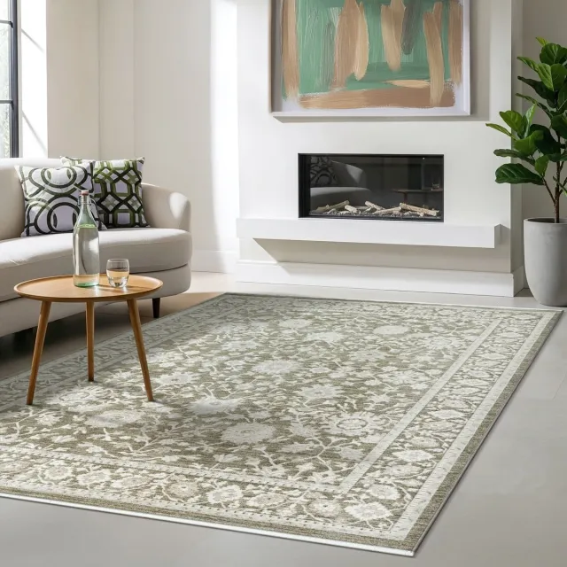 the carpet Nuvra Vloerkleed – Vintage Oosters Design – Zacht & Onderhoudsvriendelijk – Saliegroen – 80 x 150 cm saliegroen oosters