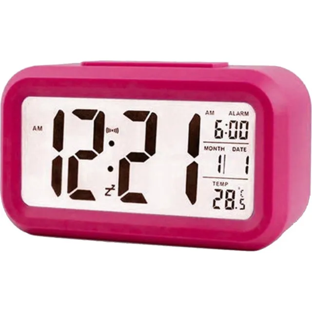 THAR Digitale Wekker - Alarm Klok met Temperatuur, Kalender, Snooze en LED Verlichting - Roze