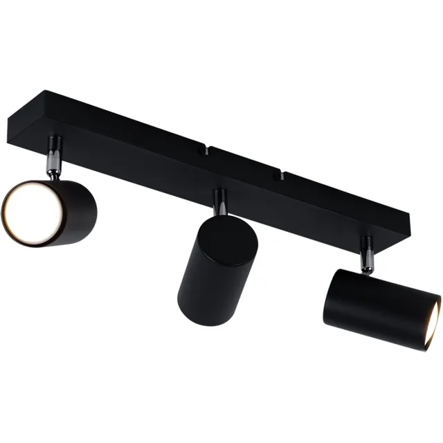 Globo Lighting Plafondlamp Woonkamerlamp Eetkamerlamp Slaapkamerlamp Spotlight, metaal zwart verchroomd, 3 spots GU10 beweegbaar, L 41 cm
