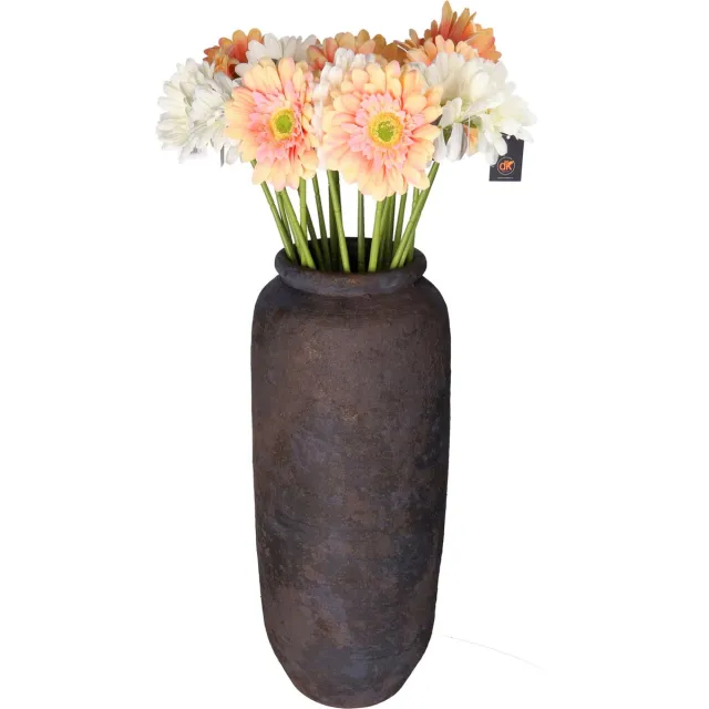 DK design Kunstbloemen boeket Gerbera - 8x - 72 cm - zalm/wit - real touch - kunst zijdebloem