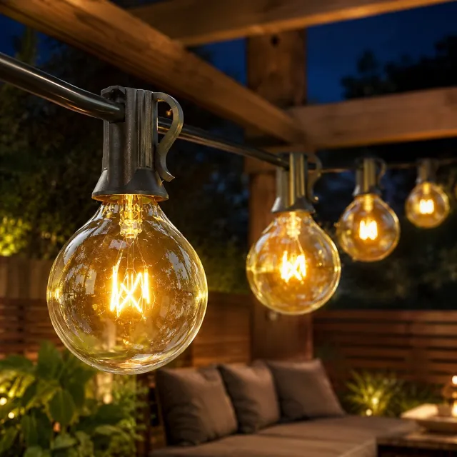 Rosnek G40 Lichtsnoer Buiten - Prikkabel Buitenverlichting - Glazen Lampjes Slinger - E12 Fitting - Warm Wit 2700K - Koppelbaar - Waterdicht - Tuin Balkon Terras Overkapping - 3,2 m (10 lampen + 1 reservelamp) - 1 Stuk