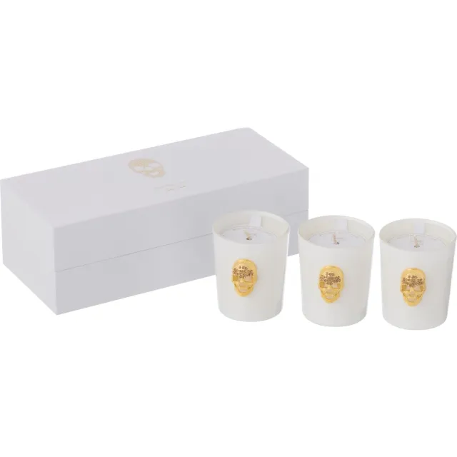 J-Line geurkaars Doodskop Nuit Blanche - White Floral Tonk - 16U - doos van 3 Wit