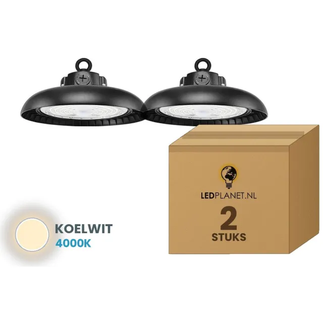 Tsong UFO Lamp - LED High Bay 150W - 30.750 lm - Koelwit 4000K - 2 stuks - Instelbaar 90/120/150W - 0-10V Dimbaar - IP65 - Hal, Werkplaats- & Garageverlichting - 5 jaar garantie