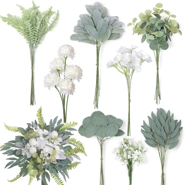 Ibenzoa Set van 65 kunstmatige eucalyptus takken in wit voor diverse decoratieve toepassingen groen