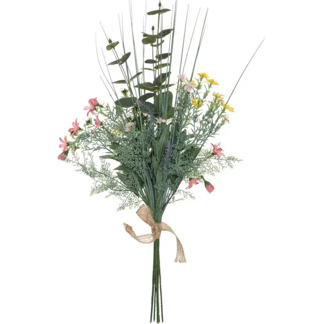 Atmosphera Kunstbloemen boeket Eucalyptus - 66 cm - Wilde bloemen - groen en kleur Multicolore