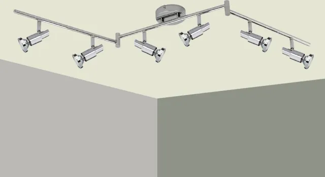 Trango 6-vlam LED woonkamerlamp 2000-068-5W *MIA* in chroomlook incl. 6x 5 Watt GU10 LED lamp, plafondlamp, plafondspot, slaapkamerlamp draaibaar 6-vlams Chroom