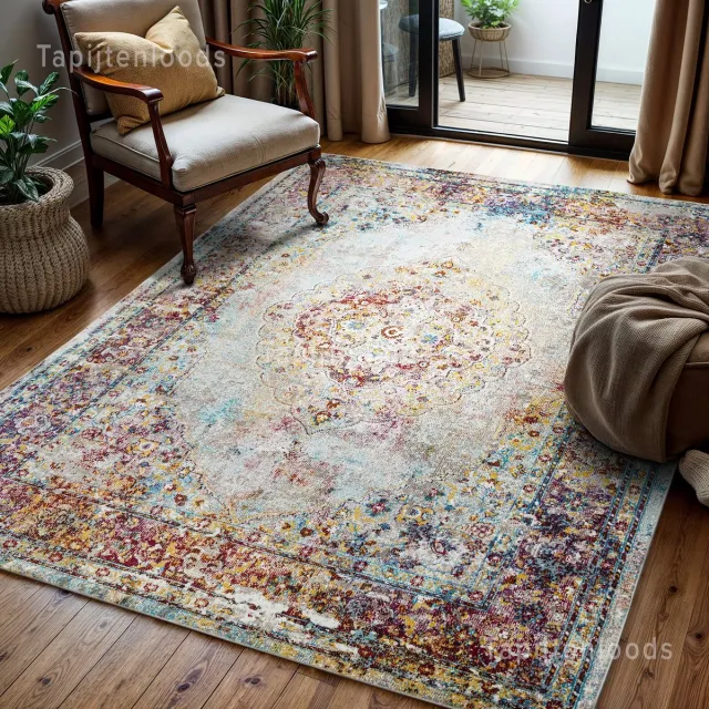 Muratap Picasso Keshan Vierkant Vintage Vloerkleed Multi / Beige- Vierkant Multikleur