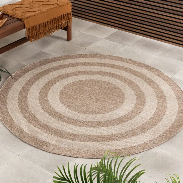 Fraai Rond buitenkleed - Sierra Frame Beige/Creme - Ø 80cm