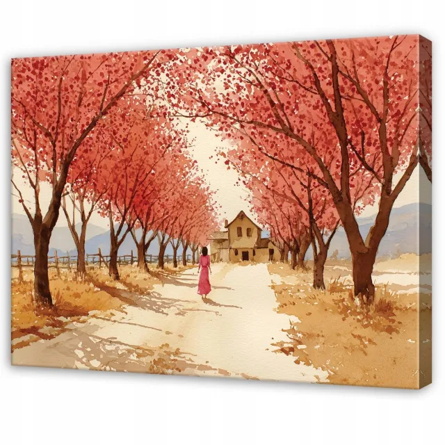 WALLARENA Schilderij op Canvas 100x70 cm - Schilderijen - Canvas schilderij - Bomen motif - Voor de slaapkamer van de salon - Op het doek Rood