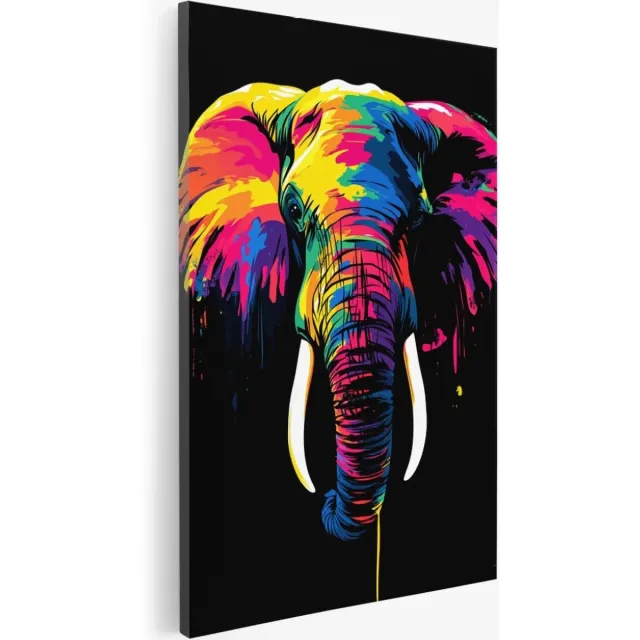 Saammp Canvas Schilderij - Kleurrijke Olifant - Dieren - Abstract - 100x150 - Foto op canvas - Wanddecoratie - Muurdecoratie Woonkamer - Slaapkamer decoratie - Canvas Print Multicolor