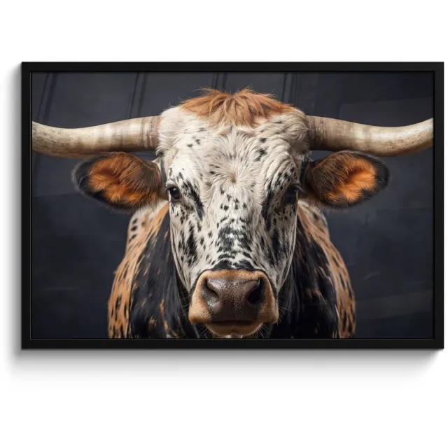 FrameYourWall Poster in lijst - Fotolijst 90x60 cm - Posters - Stier - Kleurrijk - Hoorns - Posterlijst zwart - Decoratie - Wanddecoratie woonkamer - Muurdecoratie slaapkamer