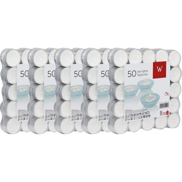 Trend Candles 250x Witte theelichtjes/waxinelichtjes 4 branduren - Geurloze kaarsen