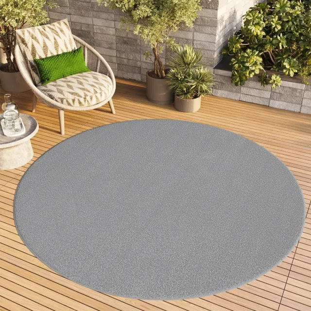 Tapiso Mono Rond Vloerkleed Laagpolig Grijs Effen Tapijt Maat- 120x120