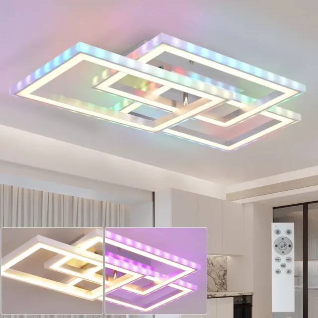 NETTLIFE LED Plafondlamp - zilver - modern - RGB kleurverandering - 3xRechthoekig ontwerp - dimbaar met afstandsbediening - 45W slaapkamerlamp - voor woonkamer | keuken | hal eetkamer