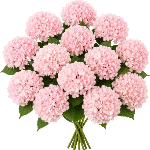 ROSIFY Kunstbloemen Kunst Hortensia - Nepbloemen - Kunstbloemen Boeket - Set van 12 stuks - 46cm - Roze Roze 12