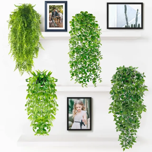 Ibenzoa Set van 4 levensechte kunstplanten in pot voor binnen en buiten decoratie groen