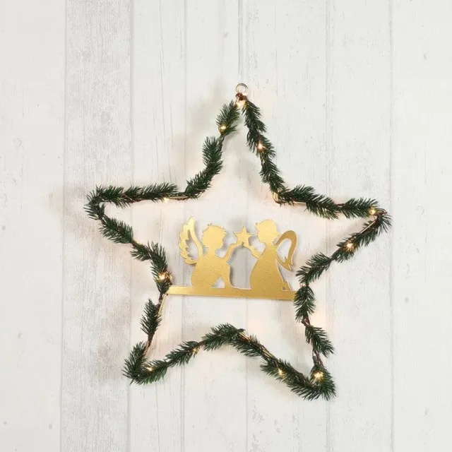 KEIN Metalen Engel in ster z.Hg LED, 40 x 1 x 39cm Goud groen