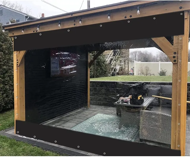 Famanu Waterdichte pergola zijwanden van 0,5 mm PVC met oogjes, transparante gordijnen voor buitengebruik, antracietkleur, maat 1 x 2,20 m, biedt uitstekende isolatie en bescherming tegen verschillende weersomstandigheden