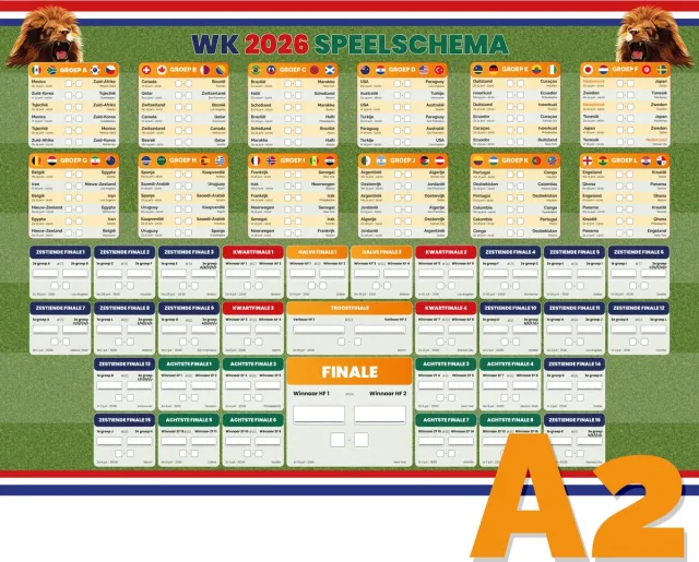 Printeresting WK 2026 SPEELSCHEMA A2 formaat - Groepsfase - Knock-outfase - Invulbaar Blauw