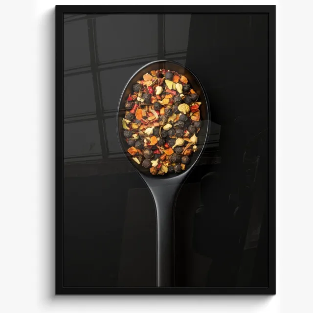FrameYourWall Poster in lijst - Fotolijst 50x70 cm - Posters - Kruiden - Zwart - Lepel - Posterlijst zwart - Decoratie - Wanddecoratie woonkamer - Muurdecoratie slaapkamer Lepel - Kruiden