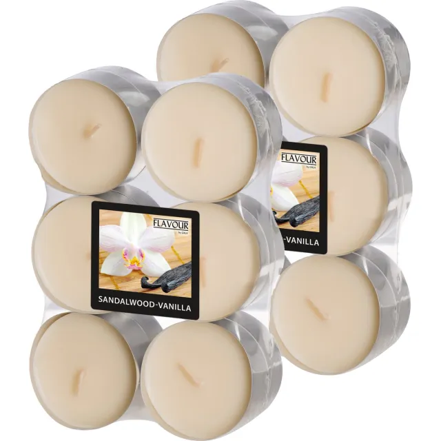 Conpax Candles Geur theelichtjes/waxinelichtjes - Maxi - 24x - Sandalwood-vanilla aroma - 8 branduren Ivoorwit