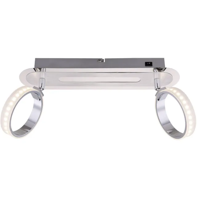Globo Plafondlamp 2 vlammen LED plafondlamp chroom Slaapkamerlamp Spots beweegbaar, 2x 5W 2x 350lm warm wit, BxH 16,5x35 cm zilver