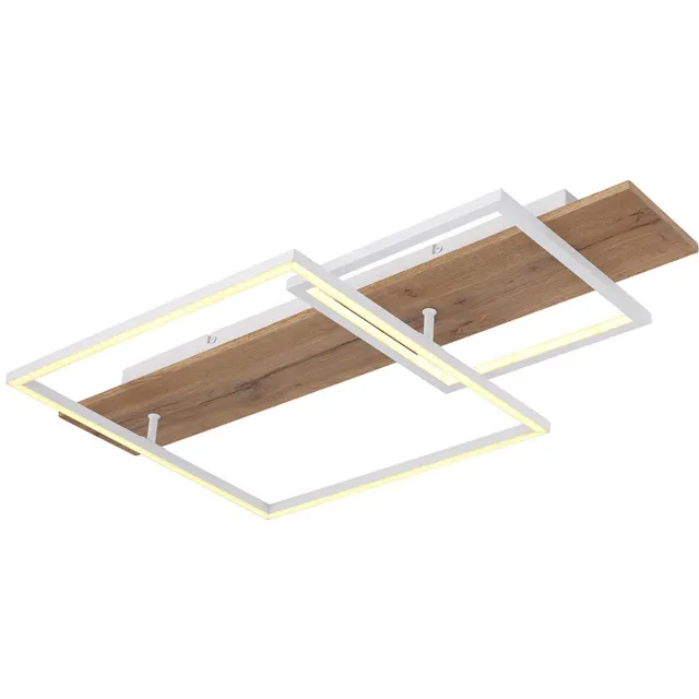Globo Plafondlamp moderne woonkamerlamp wit plafondlamp hout, LED vierkanten dimbaar, metaal mat, 1x LED 24W 1500lm 3000K warm wit, LxBxH 75x40x10 cm Bruin
