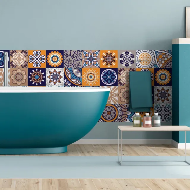 Ambiance Sticker Zelfklevende tegelmuurstickers voor keuken en badkamer - 24 Costa Rica cementtegelstickers - 24 stickers 20x20cm Multi color